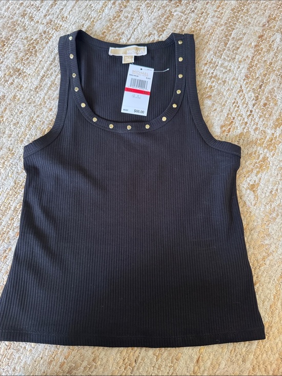 MICHAEL Michael Kors Tops - MICHAEL Michael Kors Black Ribbed Tank with Gold Studs